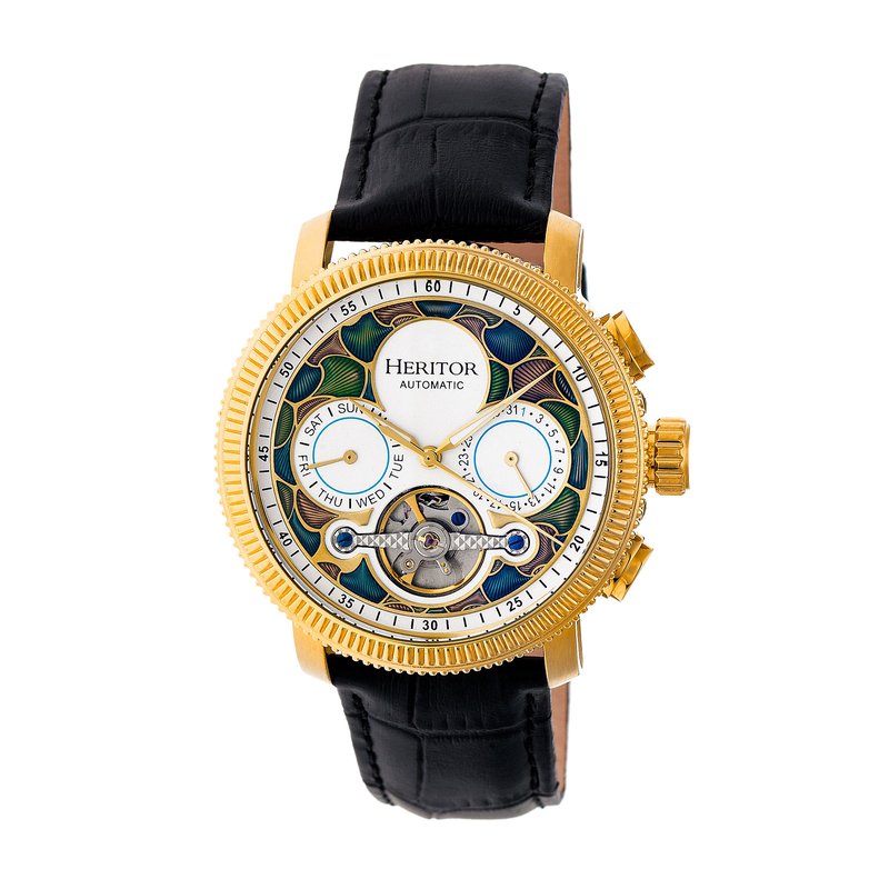 HERITOR AUTOMATIC HERITOR AUTOMATIC AURA MEN'S SEMI-SKELETON LEATHER-BAND WATCH