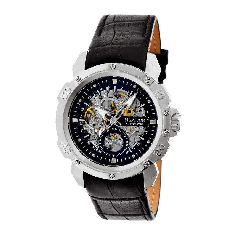 Heritor Watches Heritor Automatic Conrad Skeleton Leather-band Watch In Black