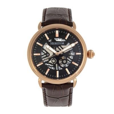 Heritor Automatic Mattias Leather-band Watch W/date In Black