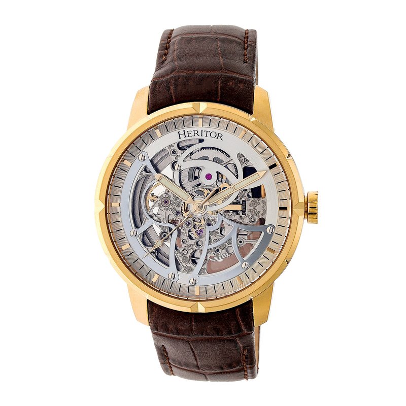 Heritor Watches Heritor Automatic Ryder Skeleton Leather-band Watch In Brown