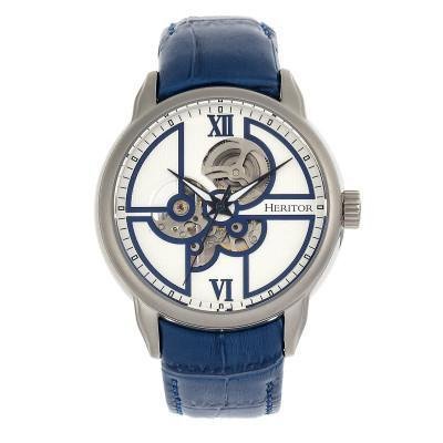 Shop Heritor Automatic Sanford Semi-skeleton Leather-band Watch In Blue
