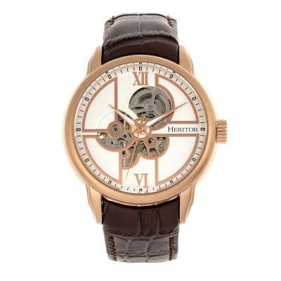 Heritor Watches Heritor Automatic Sanford Semi-skeleton Leather-band Watch In Gold