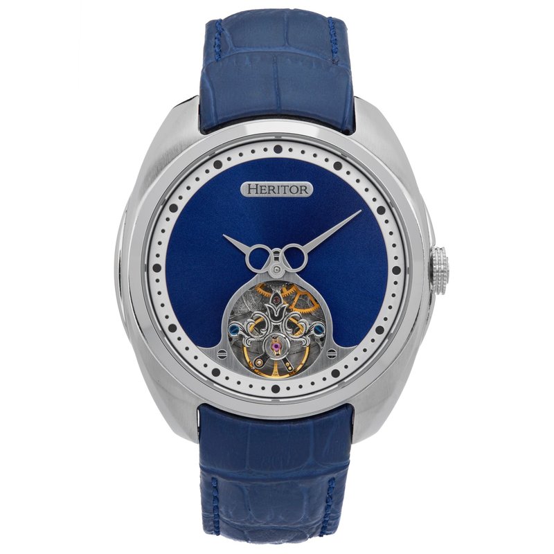 Heritor Automatic Roman Semi-skeleton Leather Band Watch In Blue