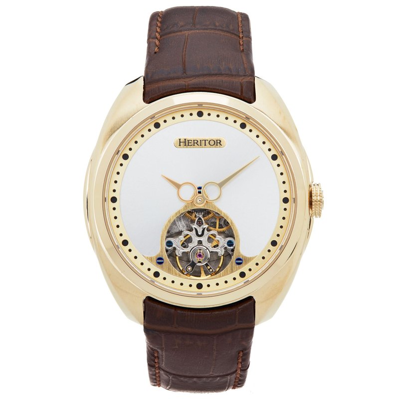 Heritor Automatic Roman Semi-skeleton Leather Band Watch In Brown