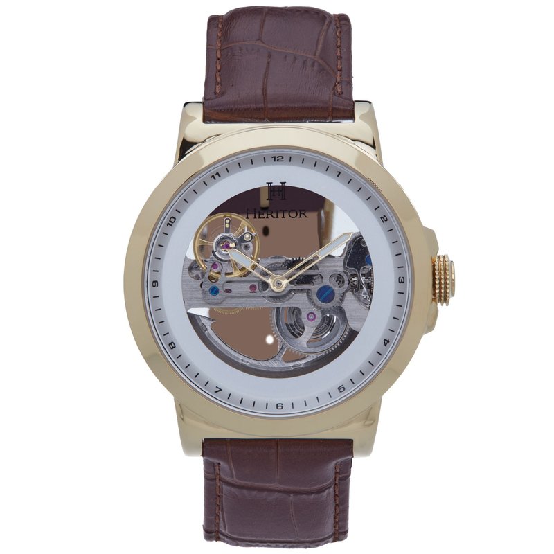 Shop Heritor Automatic Xander Semi Skeleton Leather Band Watch In Brown