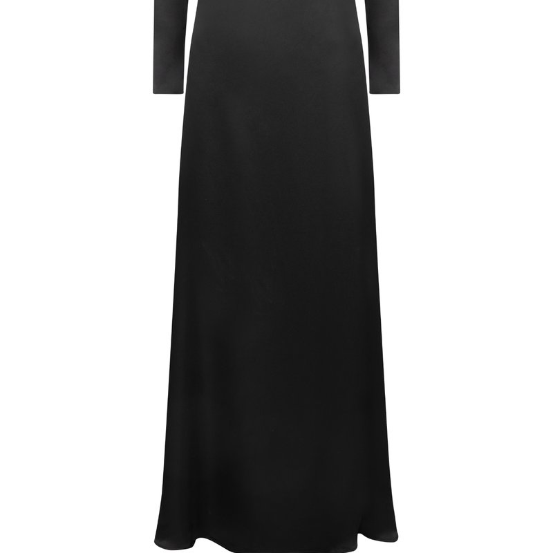 Shop Hervanr Dahlia Backless Satin Maxi Dress In Black