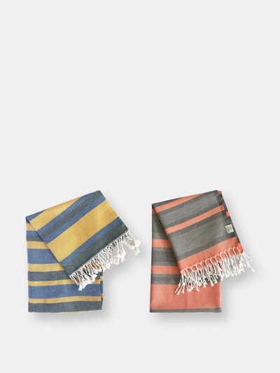 HILANA: Upcycled Cotton Samara Blue & Yellow + Gray & Orange Turkish Towel Set product
