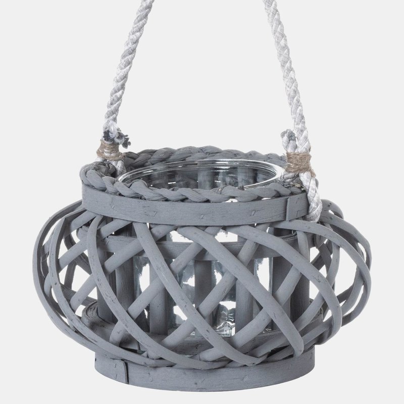 Hill Interiors Back To Nature Wicker Basket Candle Lantern In Grey