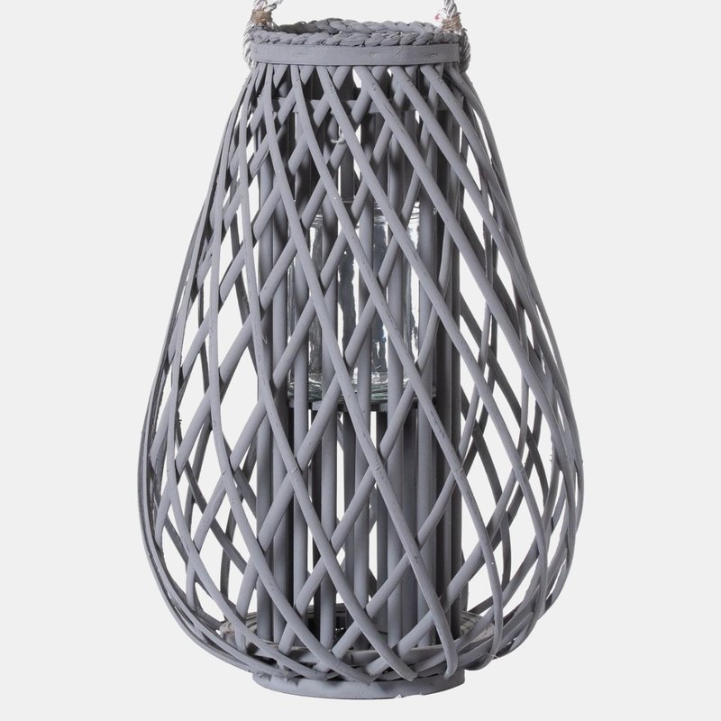 Hill Interiors Back To Nature Wicker Bulbous Candle Lantern In Grey