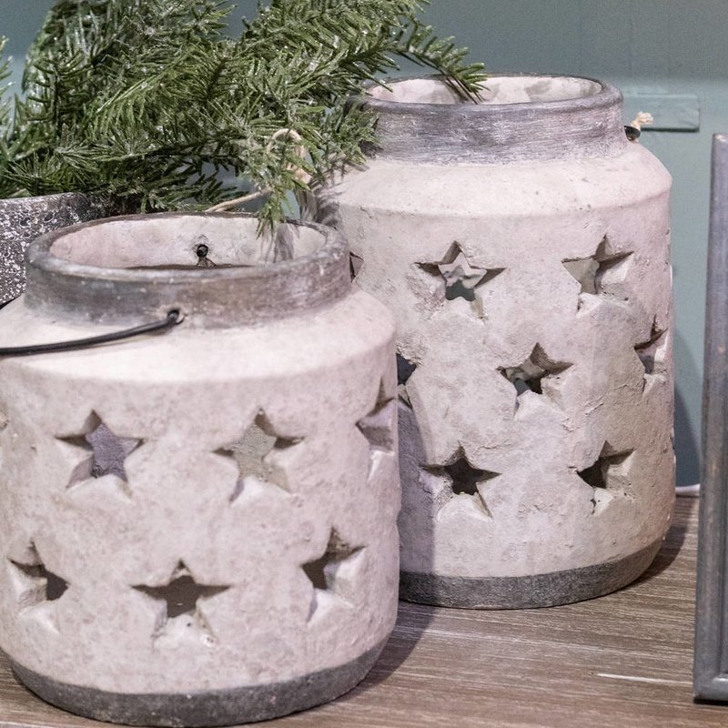 Shop Hill Interiors Bloomville Stone Star Candle Lantern In Grey