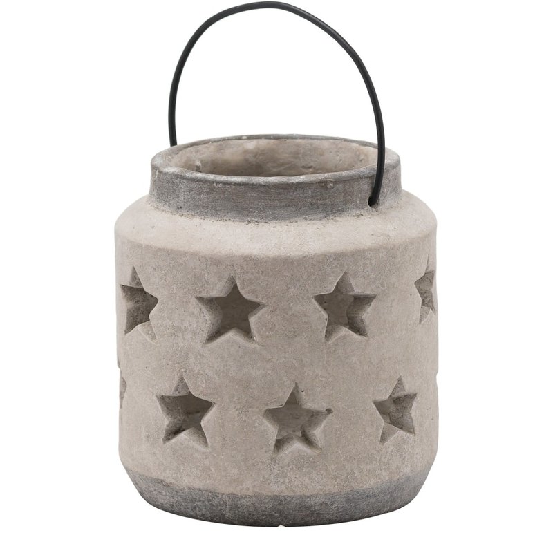Hill Interiors Bloomville Stone Star Candle Lantern In Grey