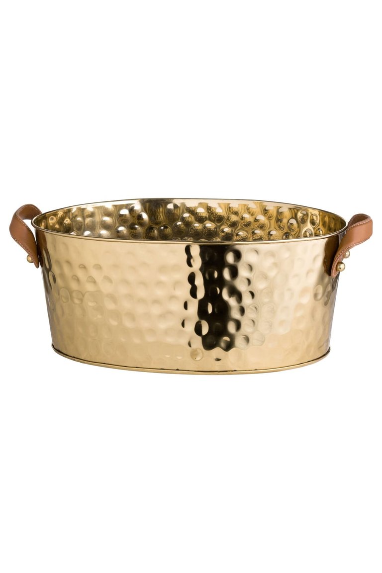 Brass Large Leather Handled Champagne Cooler - Brass