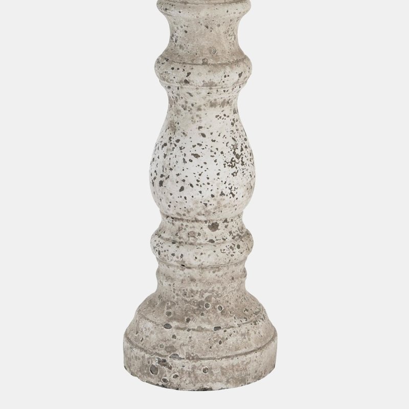 Hill Interiors Ceramic Column Candle Holder- 38cm X 14cm X 14cm In Grey