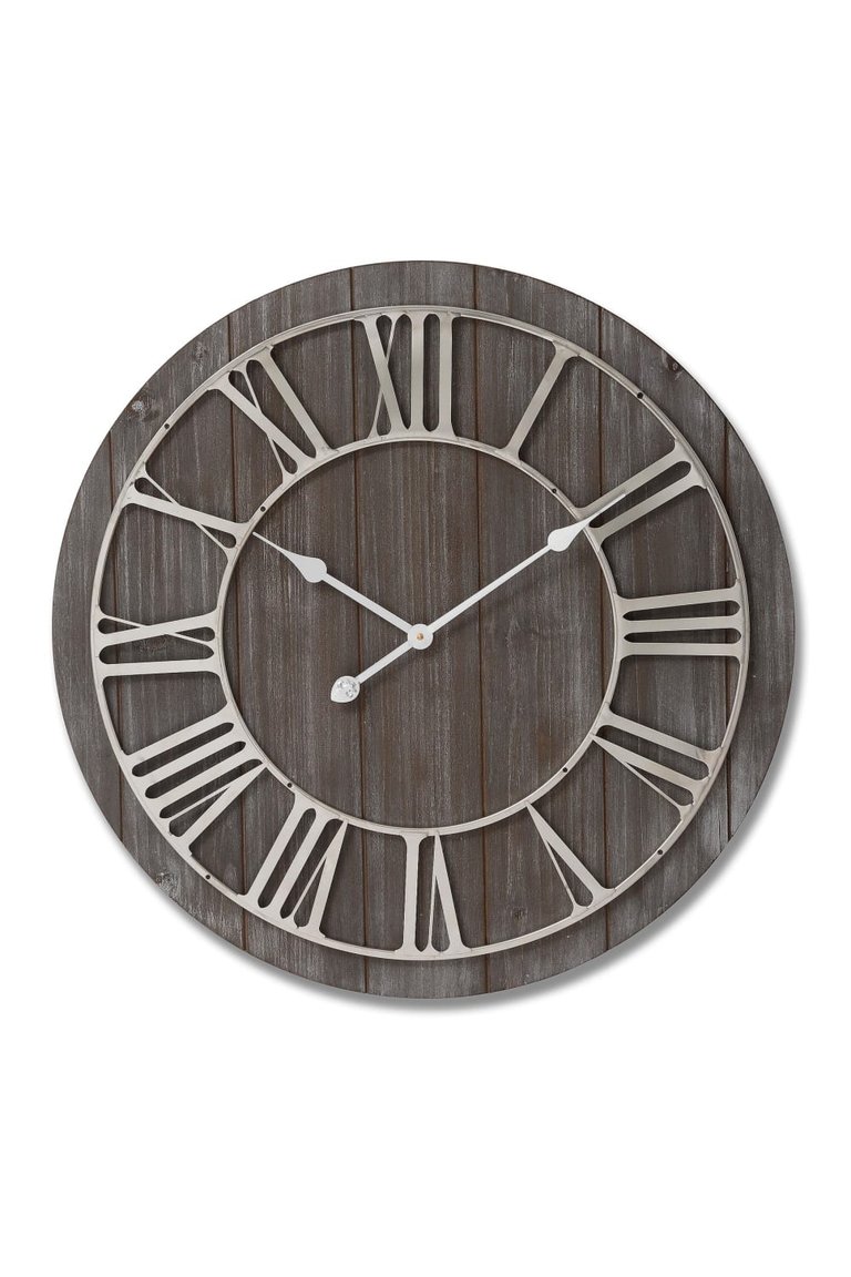 Contrast Wooden Wall Clock - H 26.8" x W 26.8" x D 1.6" - Brown