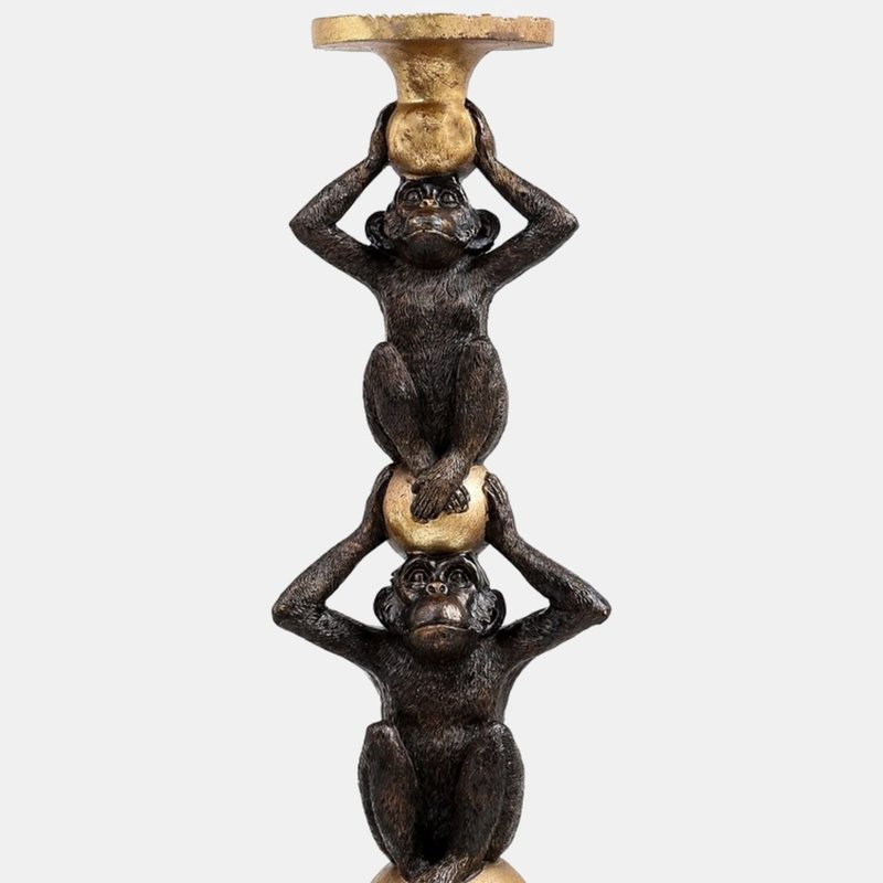 Hill Interiors Double Monkey Candle Holder In Black