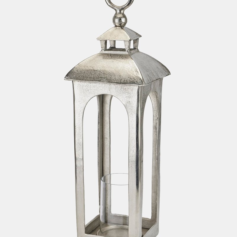 Hill Interiors Farrah Collection Cast Aluminum Candle Lantern In Grey