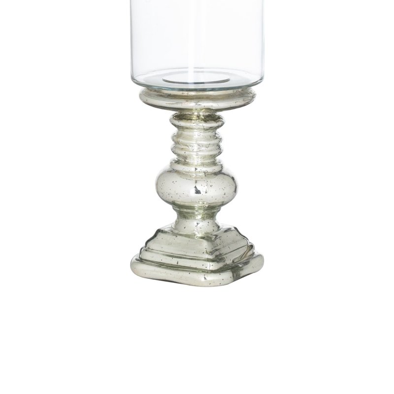 Hill Interiors Glass Mercury Effect Pillar Candle Holder In Grey
