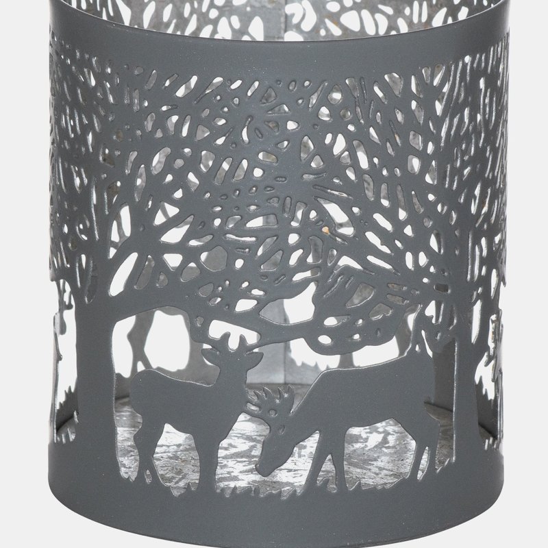 Hill Interiors Glowray Stag In Forest Candle Lantern (gray/silver) (20cm X 12cm X 12cm) In Grey