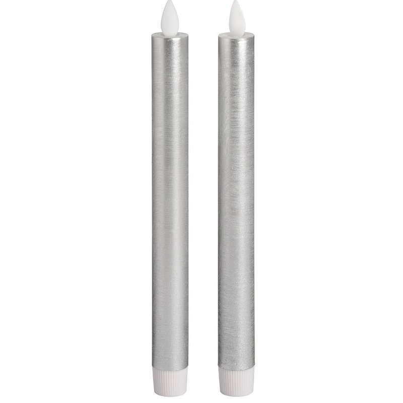 Hill Interiors Pair Of Silver Luxe Flickering Flame Led Wax Dinner Candles (silver) (one Size) In Grey