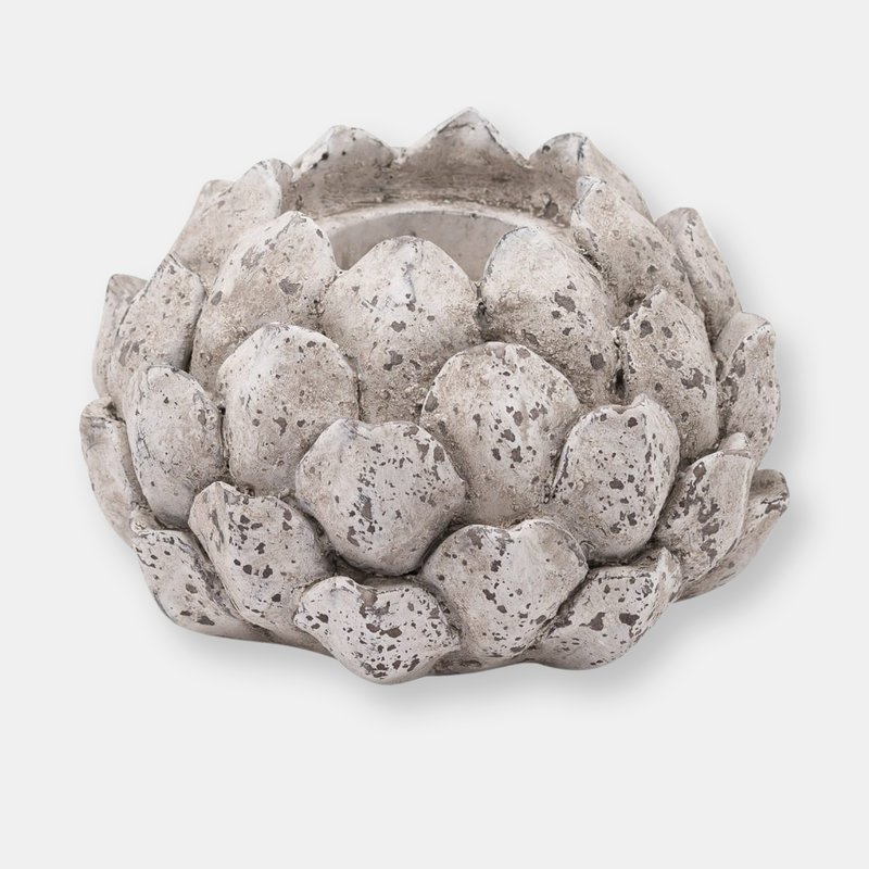 Hill Interiors Stone Effect Acorn Candle Holder (stone) (10cm X 14cm) In White