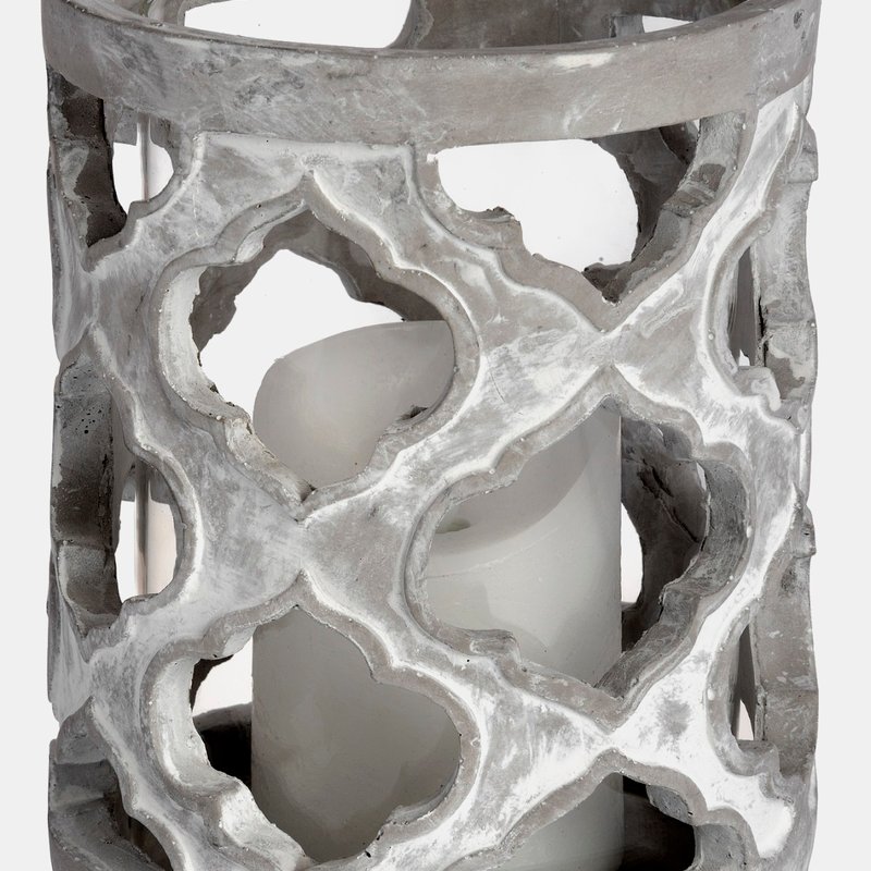 Hill Interiors Stone Effect Patterned Candle Holder (gray) (one Size) In Grey