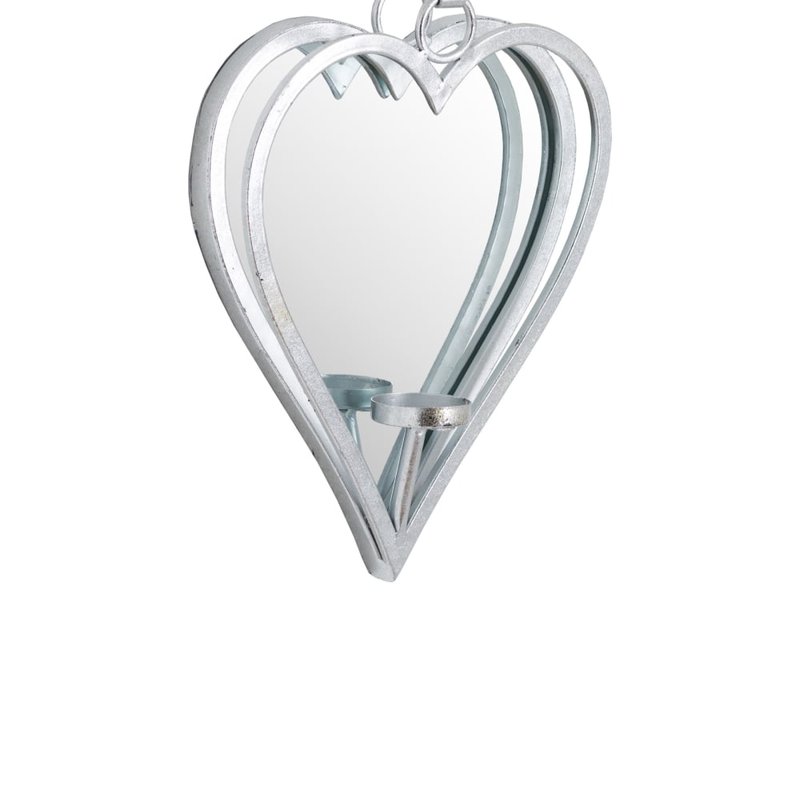 Hill Interiors Large Mirrored Heart Candle Holder In Grey