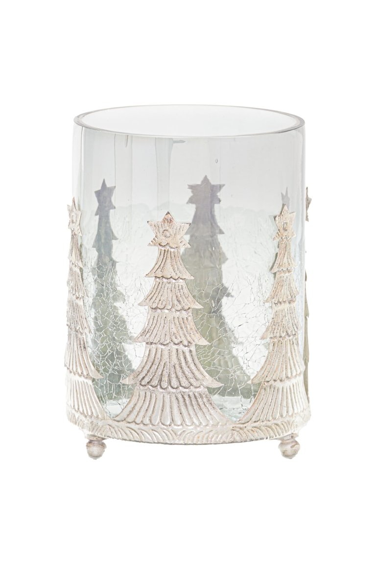 The Noel Collection Crackle Effect Christmas Candle Holder - Smoke - 15cm x 10cm x 10cm - Smoke
