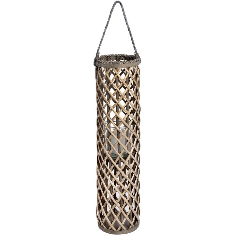 Hill Interiors Wicker Lantern With Glass Hurricane In Brown