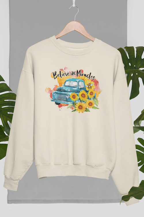 Hipsters Remedy Believe In Miracles Sunflower Sweatshirt In White