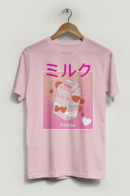 Hipsters Remedy Retro 90's Japanese Kawaii Strawberry Milk Tee In Pink