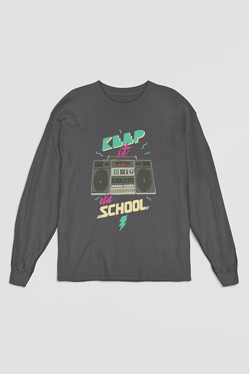 Hipsters Remedy Retro Keep It Old School Long Sleeve T-shirt In Grey