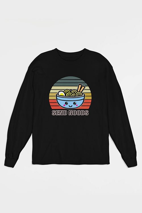 Hipsters Remedy Send Noods Retro Ramen Long Sleeve Shirts In Black