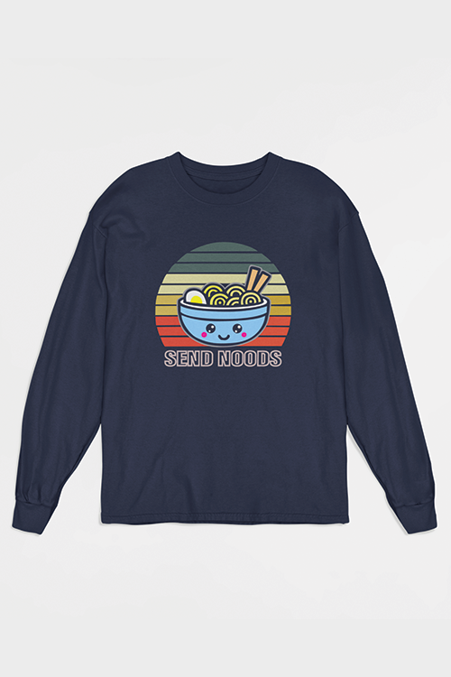 Hipsters Remedy Send Noods Retro Ramen Long Sleeve Shirts In Blue