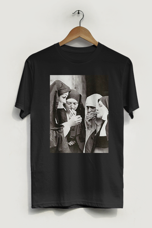 Hipsters Remedy Smoking Nuns T-shirt In Black