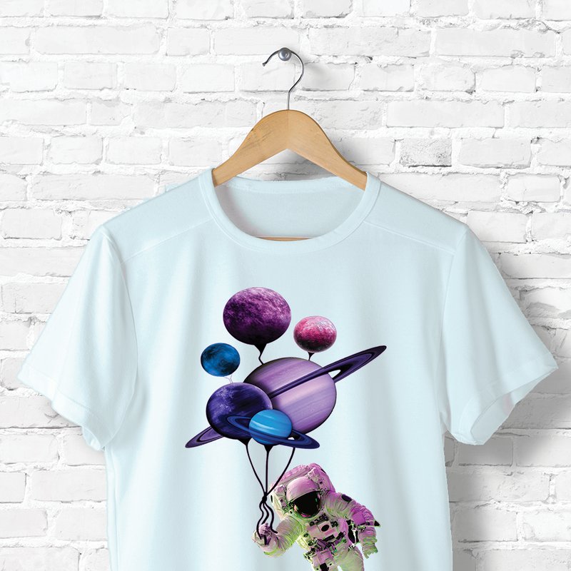 Hipsters Remedy Space Astronaut With Planet Balloons T-shirt In Blue