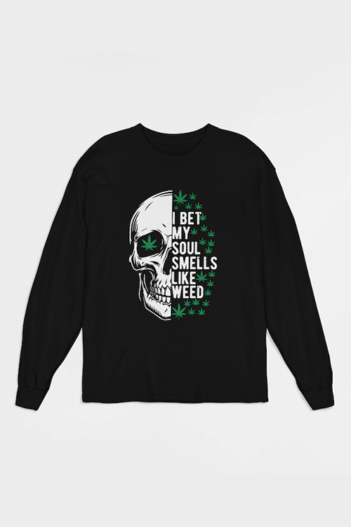 Hipsters Remedy Weed Soul Long Sleeve Skull Shirt In Black