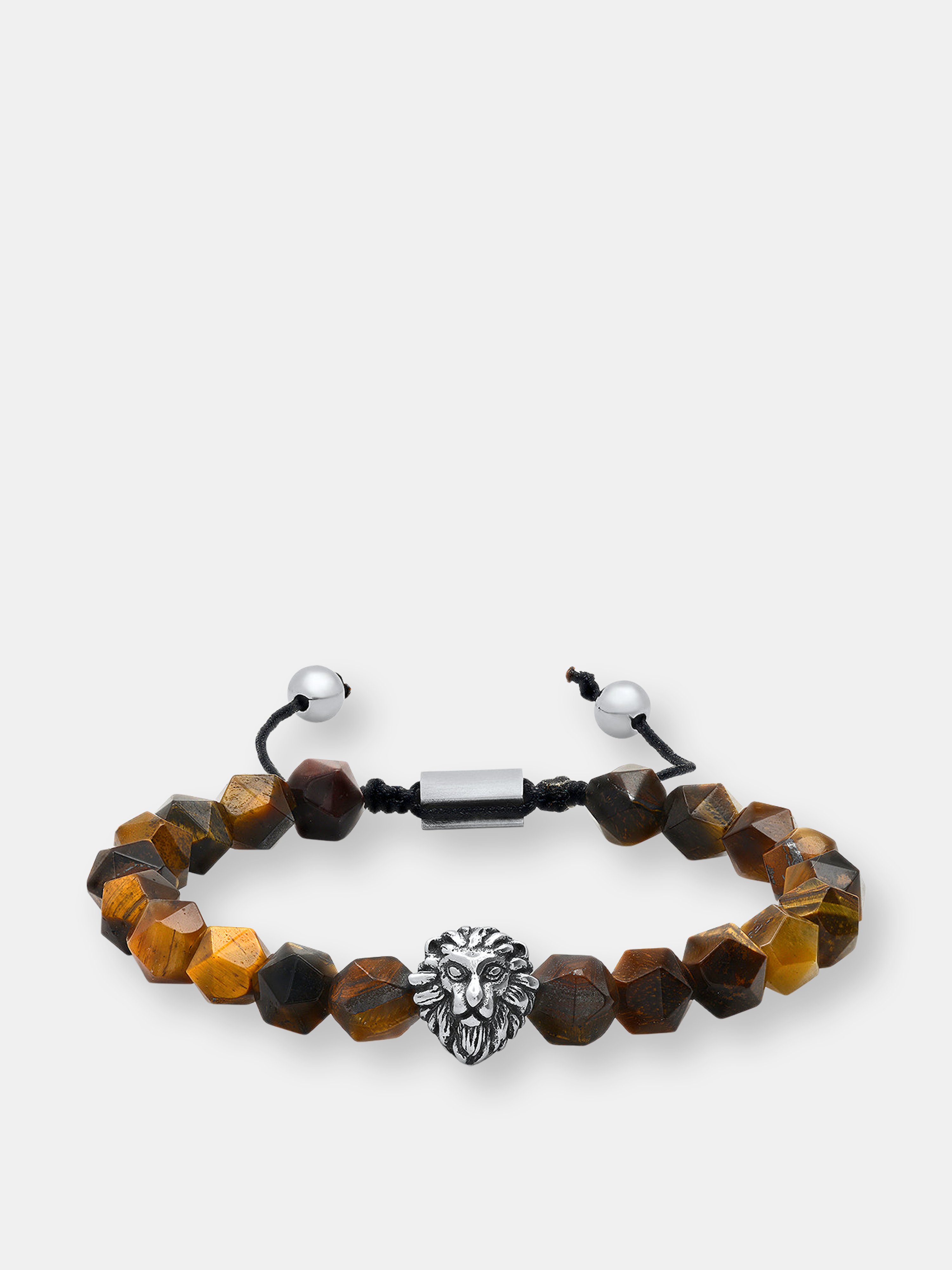 Hmy Jewelry Steeltime Lions Head Tiger Eye Hex Beaded Bracelet In Brown