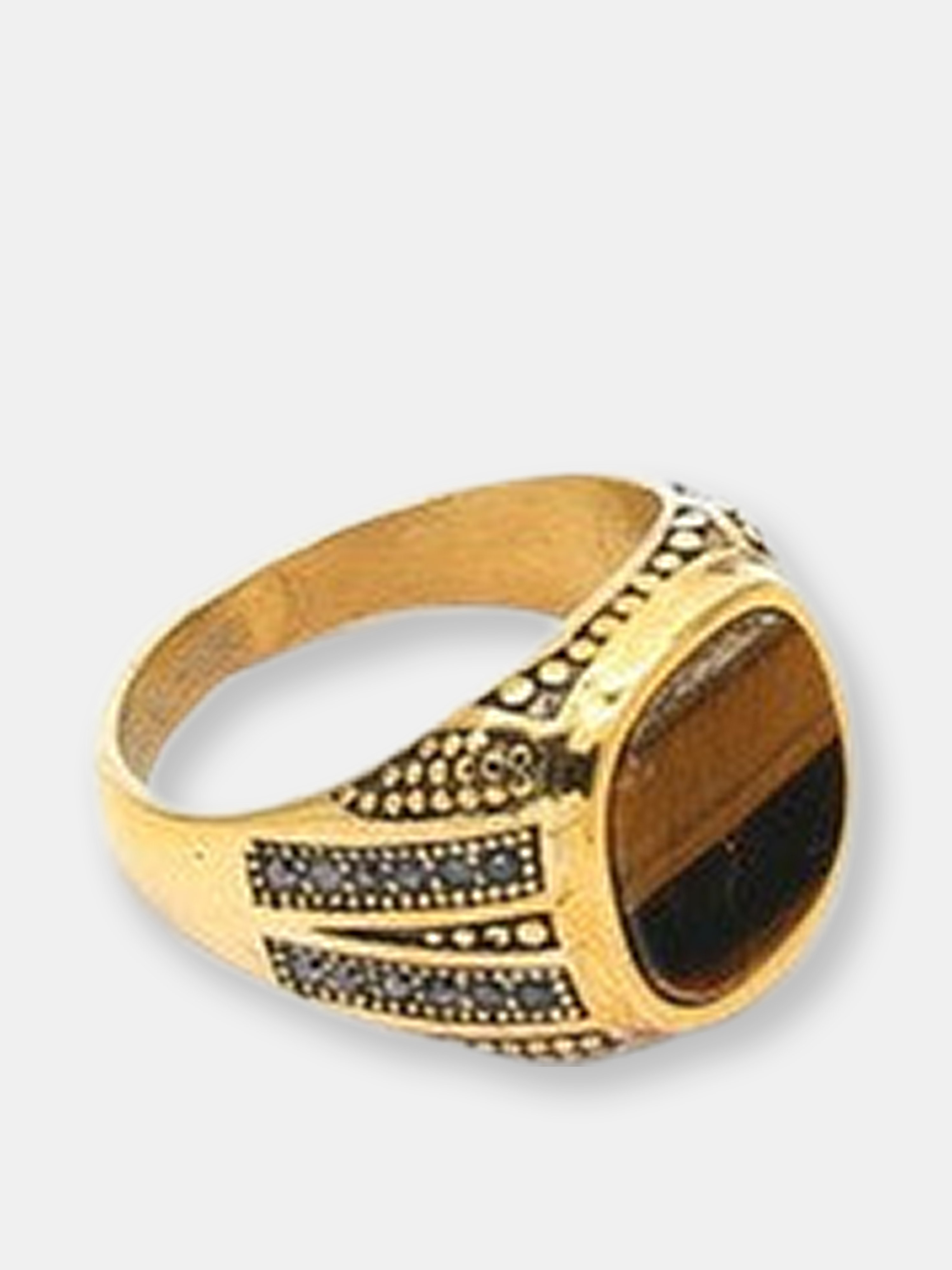 Hmy Jewelry Steeltime Tiger Eye Statement Ring In Gold