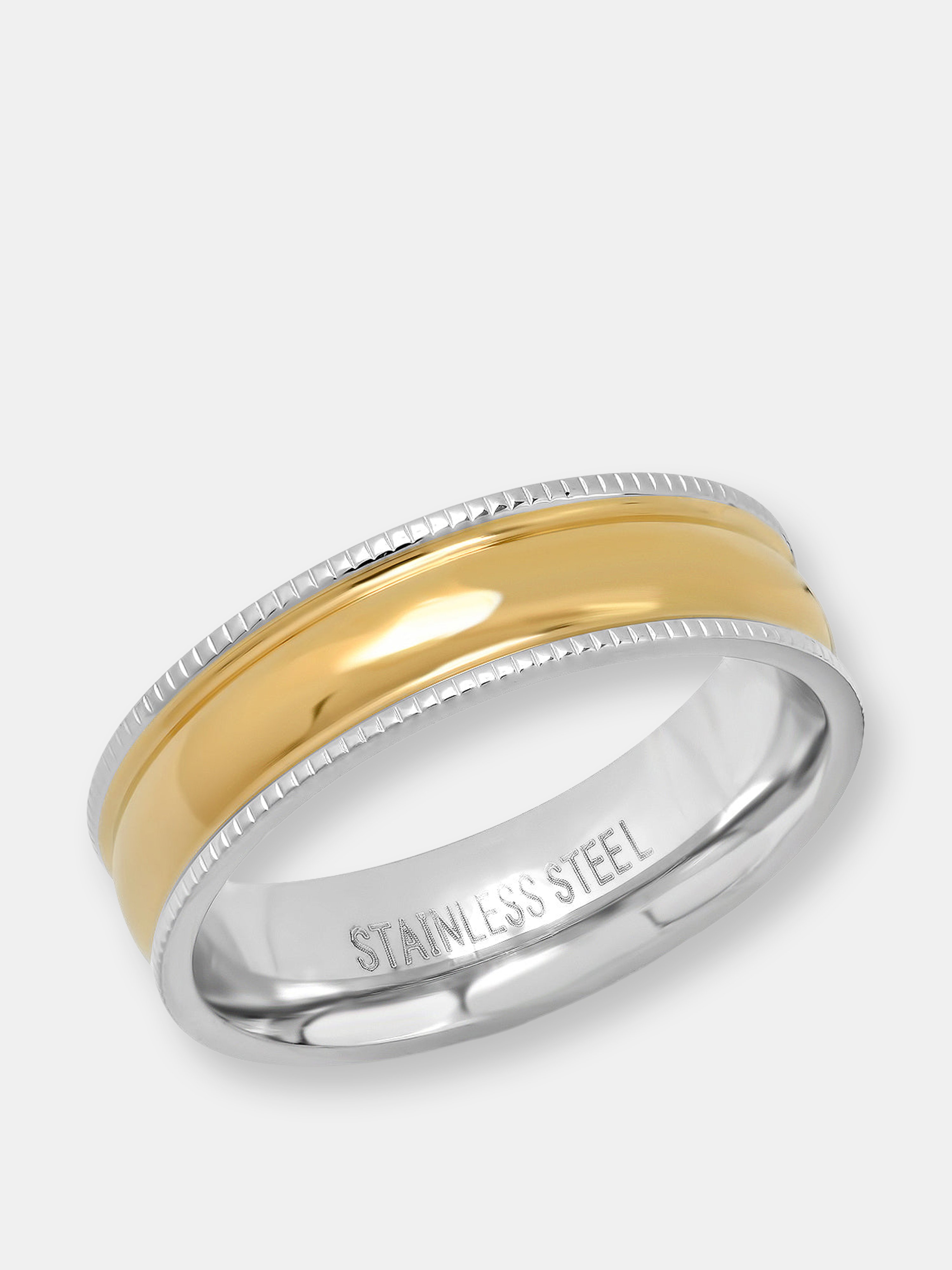 Hmy Jewelry Steeltime Two Tone Band Ring In Gold