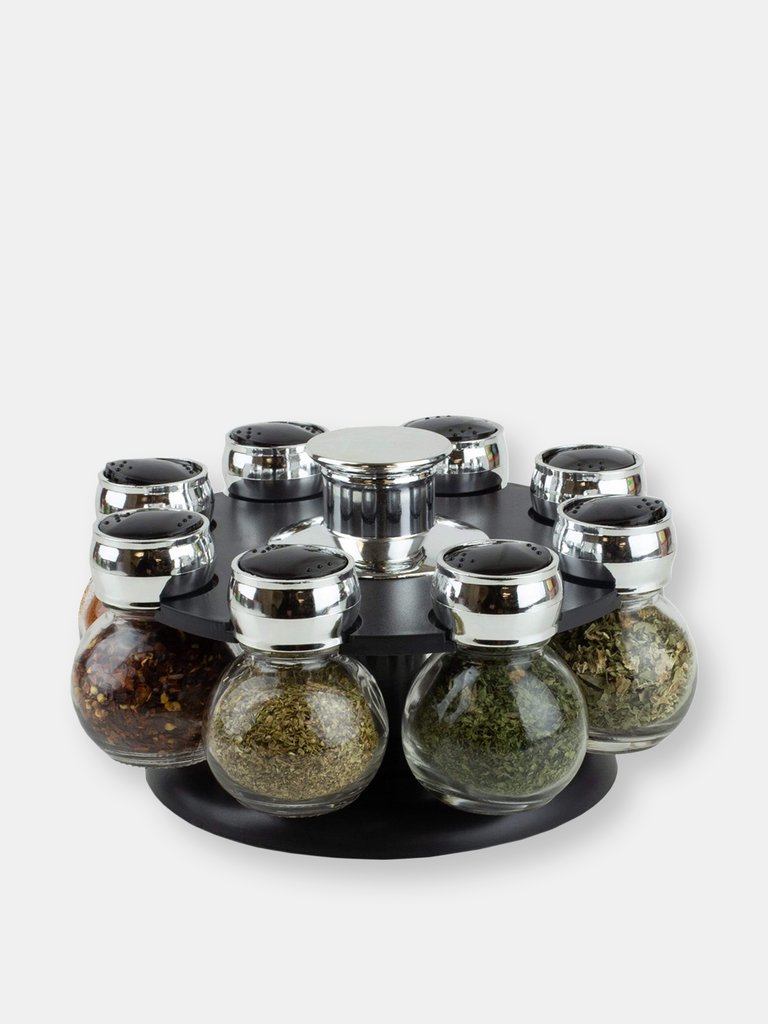 Contemporary Low Profile Revolving 8-Jar Spice Rack Set, Black