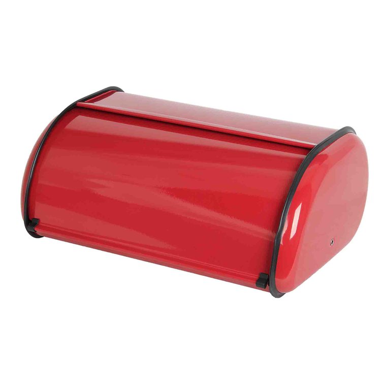 Roll -Top Lid Steel Bread Box - Red