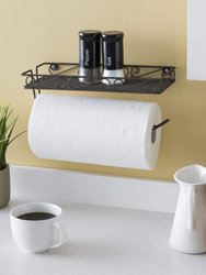 Scroll Collection Wall Mounted Paper Towel Holder with Basket, Bronze