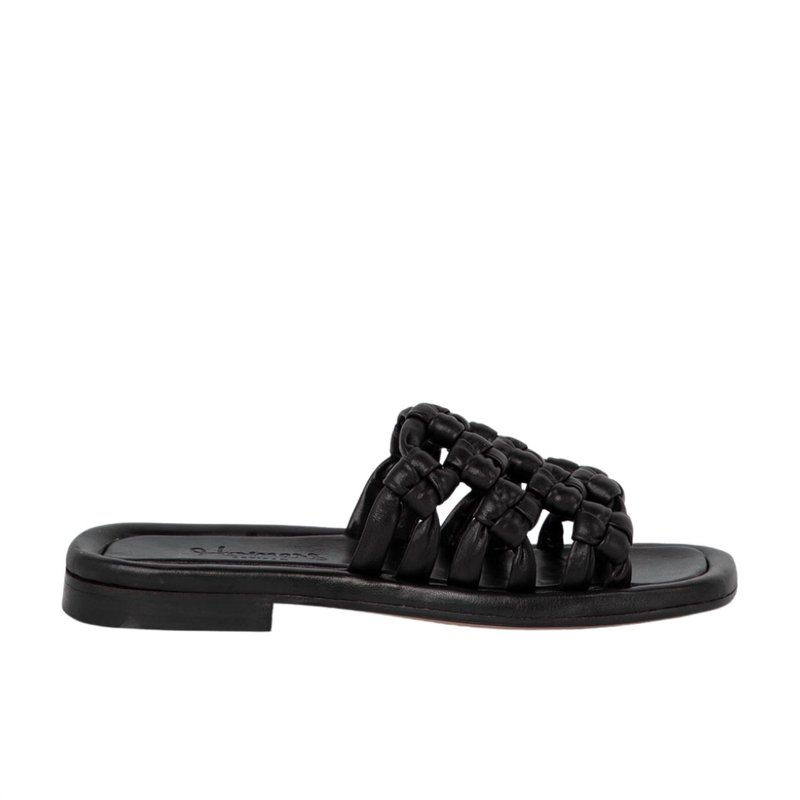 Homers Maya Woven Leather Flat Sandal In Black