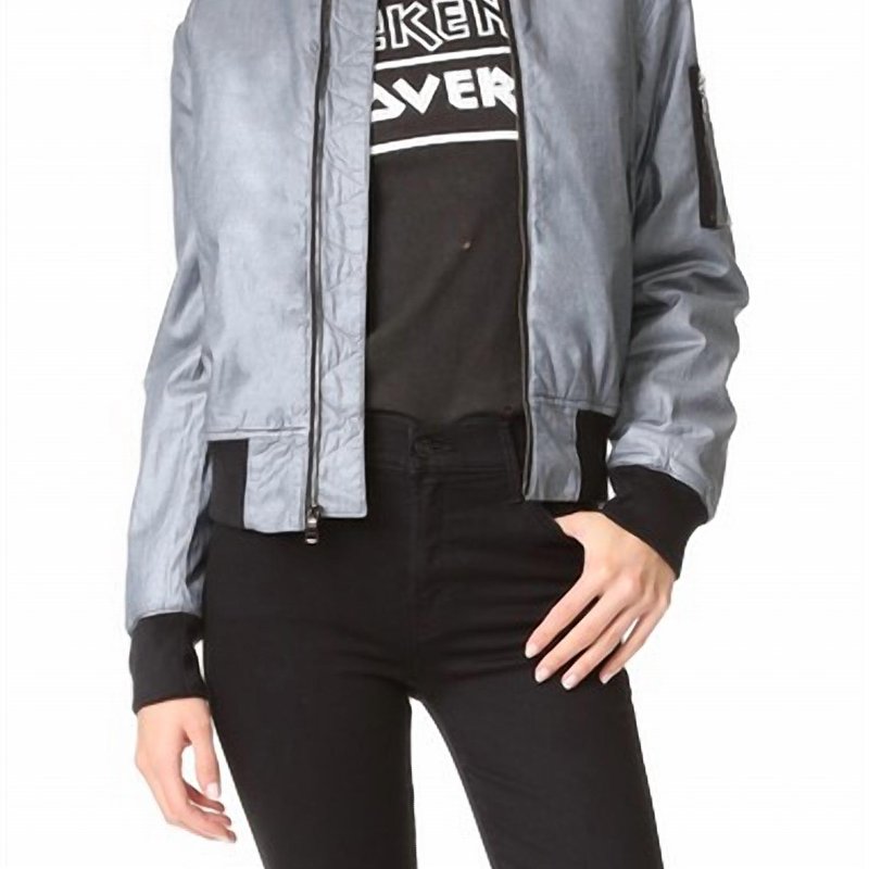 Shop Hudson Gene Metallic Puffy Bomber Jacket In Dusted Silver In Grey