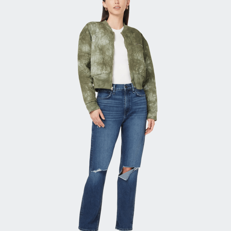 Hudson Jeans Cropped Bomber Jacket In Embroidered Camo