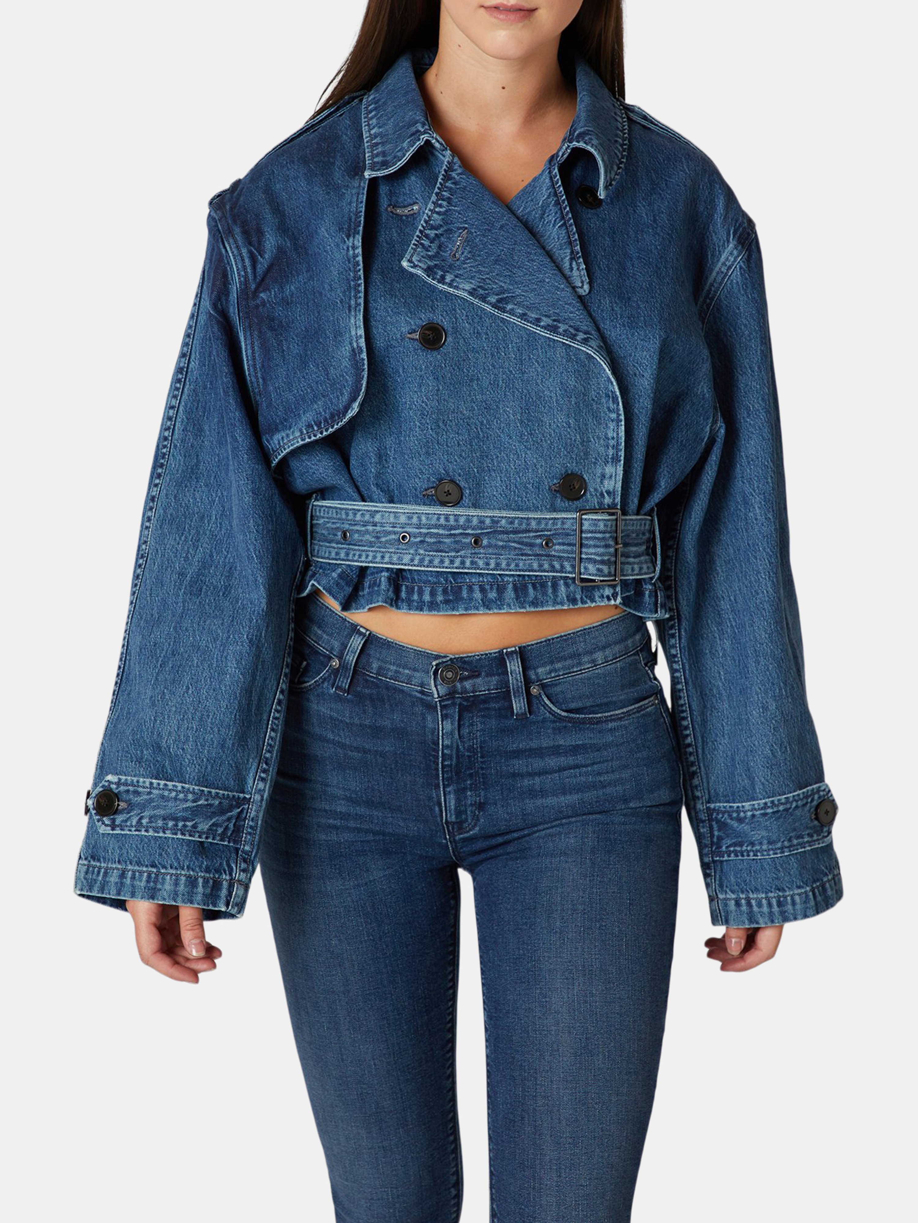 Hudson Jeans Cropped Trench In Blue