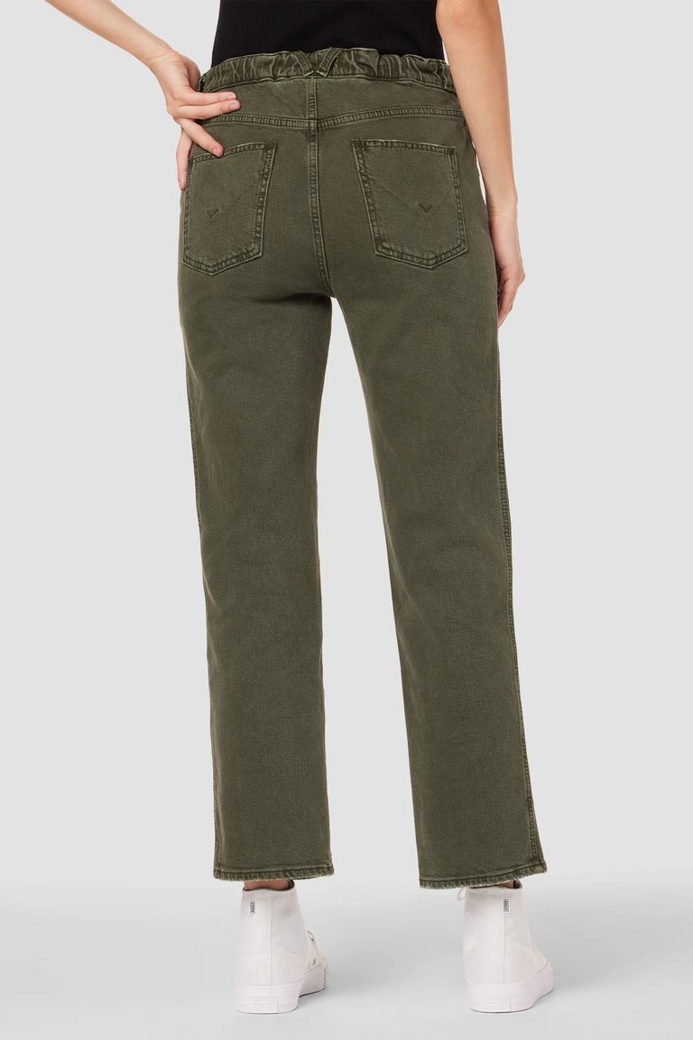 Remi High-Rise Straight Ankle Jean With Elastic Waist Band - Rifle Green