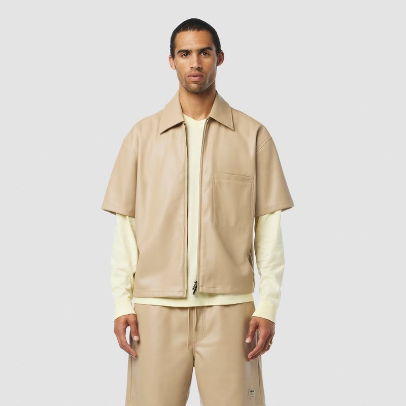 Shop Hudson Short Sleeve Zip Shirt In Brown