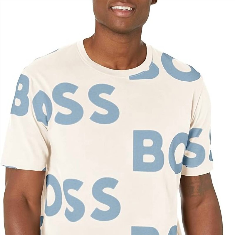 Shop Hugo Boss All Over Logo Sort Sleeve Crew Neck Cotton T-shirt In White