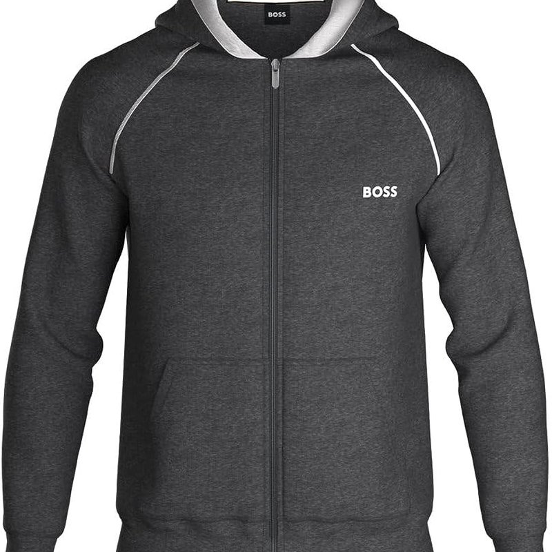 Shop Hugo Boss Men Mix & Match Logo Zip Up Cotton Hoodie In Grey